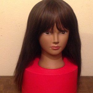 Medium Length Brown Synthetic Wig with Highlights